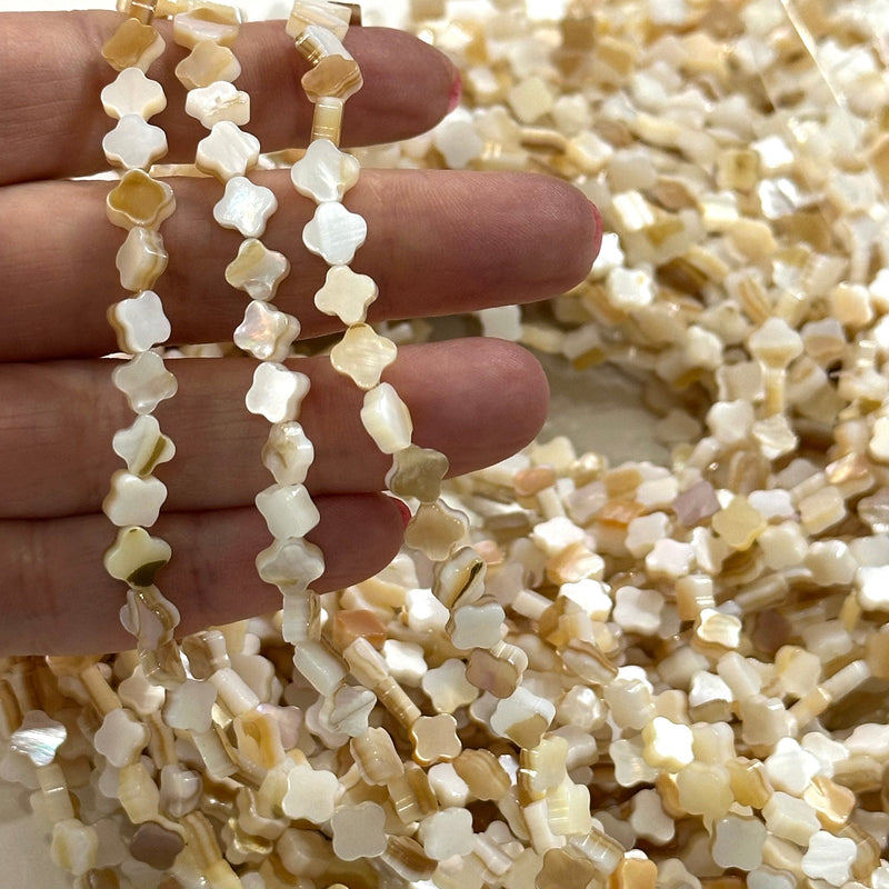 Mother Of Pearl Clover 6mm Beads, Natural Mother of Pearl Clover, 58 Beads Strand