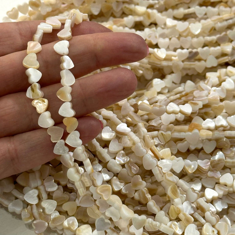 Mother Of Pearl Heart 6mm Beads, Horizontal Hole Hearts, 60 Beads Strand