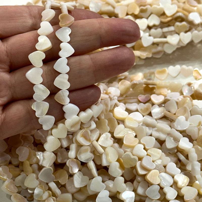 Mother Of Pearl Heart 8mm Beads, Horizontal Hole, 45 Beads Strand