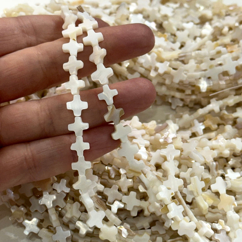 Mother Of Pearl Cross 8mm Beads, Natural Mother of Pearl Cross, 47 Beads Strand