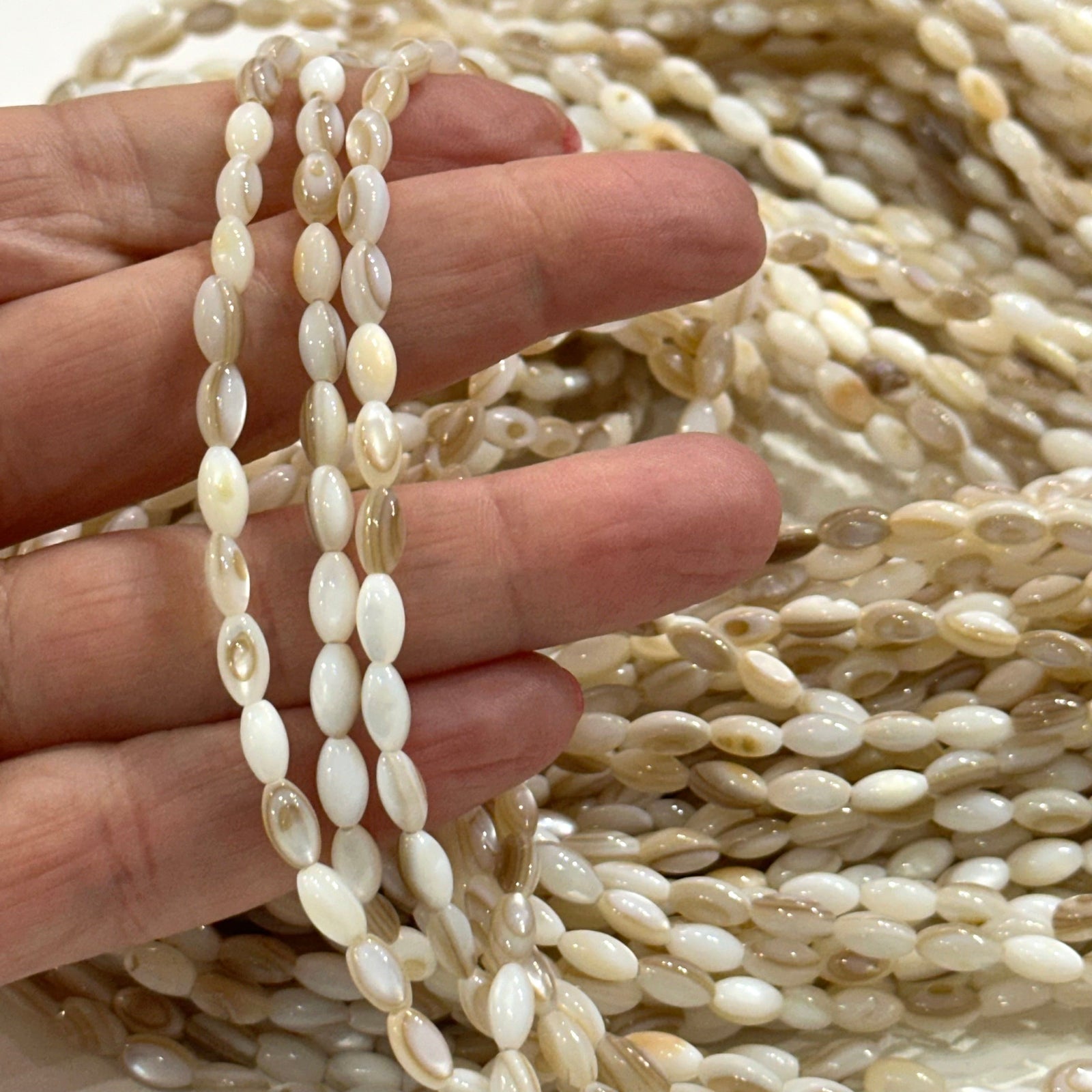 Natural Mother of Pearl Colored Rice Beads,15.5 Inches Strand