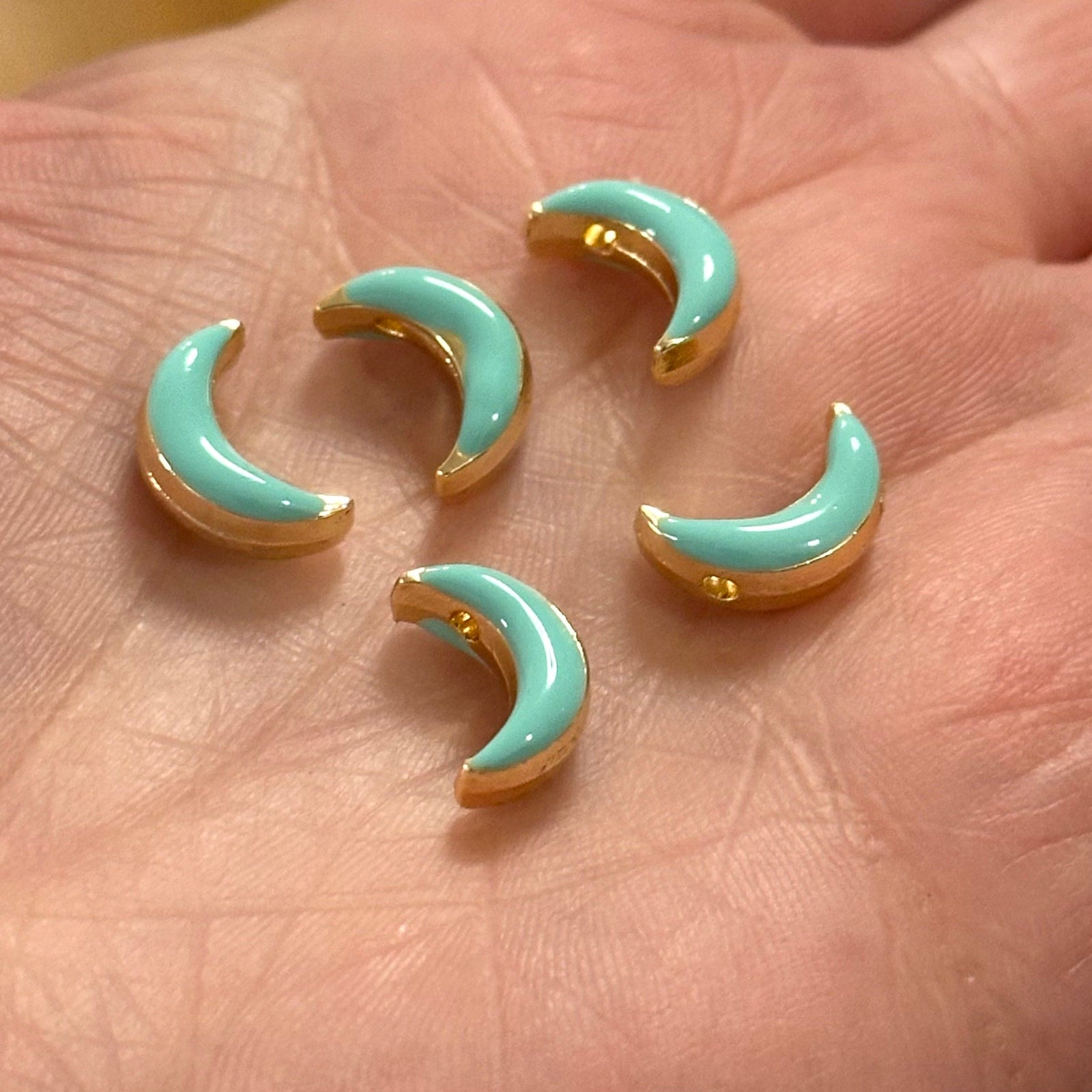 24Kt Gold Plated Double Side Mint Enamelled Crescent Charms, 5 pcs in a pack