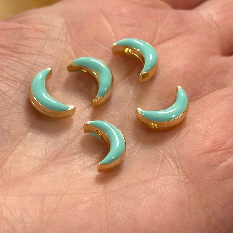 24Kt Gold Plated Double Side Mint Enamelled Crescent Charms, 5 pcs in a pack