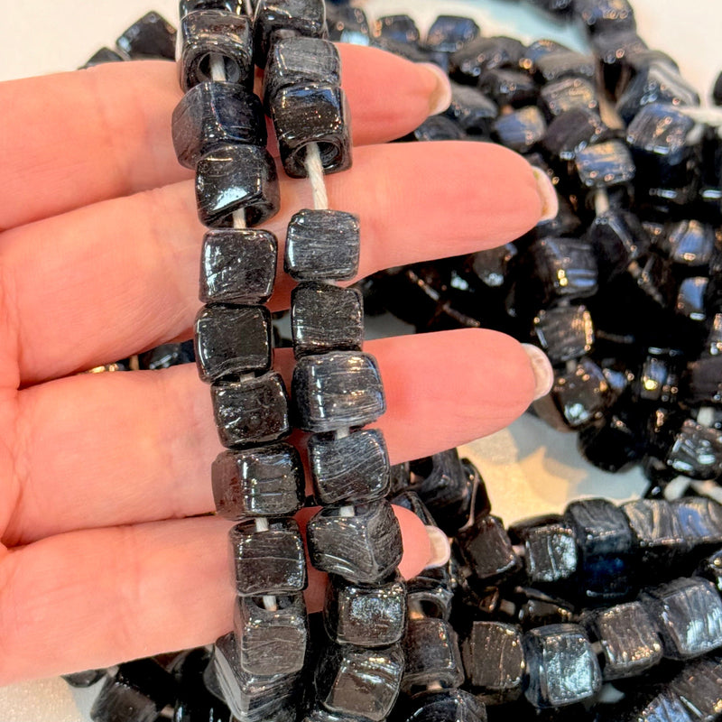 Traditional Turkish Artisan Handmade Cube Glass Beads, Large Hole Glass Beads, 25 Beads in a pack