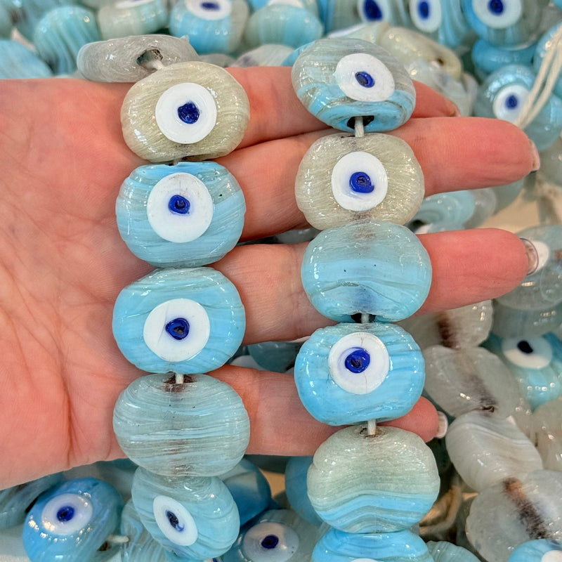 Traditional Turkish Artisan Handmade Glass Evil Eye Beads, Large Hole Evil Eye Glass Beads, Assorted 5 Beads per pack