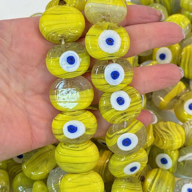 Traditional Turkish Artisan Handmade Glass Evil Eye Beads, Large Hole Evil Eye Glass Beads, Assorted 5 Beads per pack