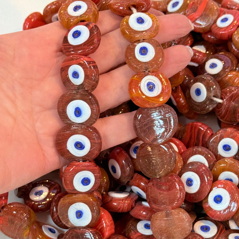 Traditional Turkish Artisan Handmade Glass Evil Eye Beads, Large Hole Evil Eye Glass Beads, Assorted 5 Beads per pack