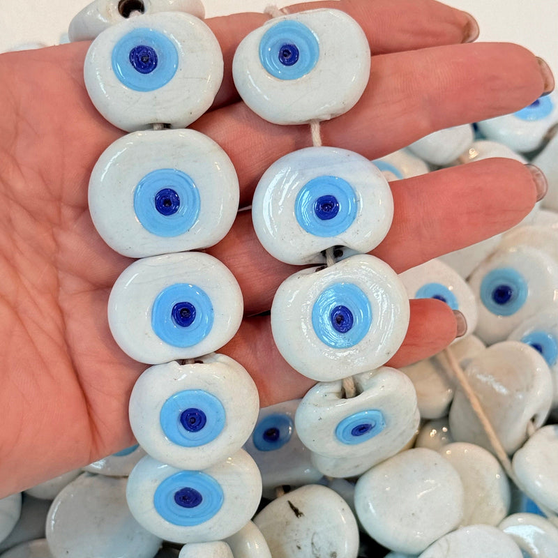 Traditional Turkish Artisan Handmade Glass Evil Eye Beads, Large Hole Evil Eye Glass Beads, Assorted 5 Beads per pack