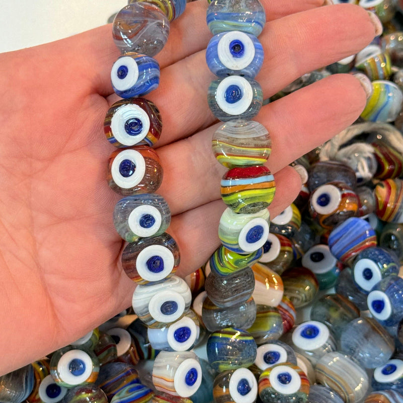 Traditional Turkish Artisan Handmade Glass Evil Eye Beads, Large Hole Evil Eye Glass Beads, 5 Beads per pack