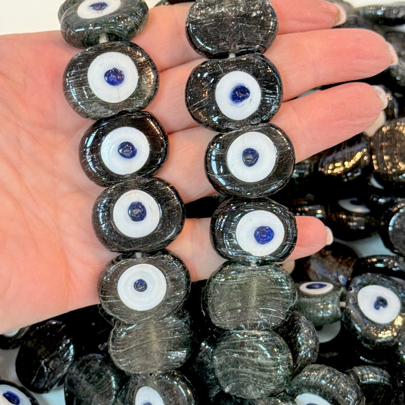 Traditional Turkish Artisan Handmade Glass Evil Eye Beads, Large Hole Evil Eye Glass Beads, Assorted 5 Beads per pack