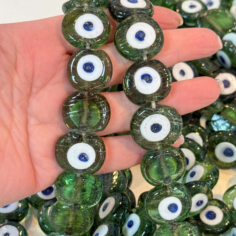 Traditional Turkish Artisan Handmade Glass Evil Eye Beads, Large Hole Evil Eye Glass Beads, Assorted 5 Beads per pack