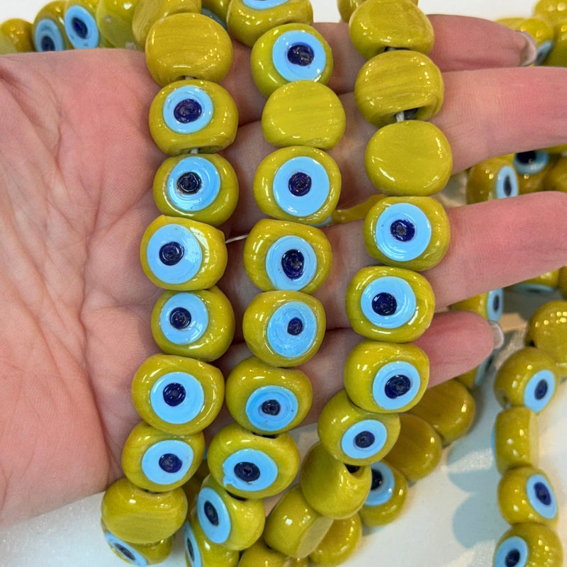 Traditional Turkish Artisan Handmade Glass Evil Eye Beads, Large Hole Evil Eye Glass Beads, 5 Beads per pack