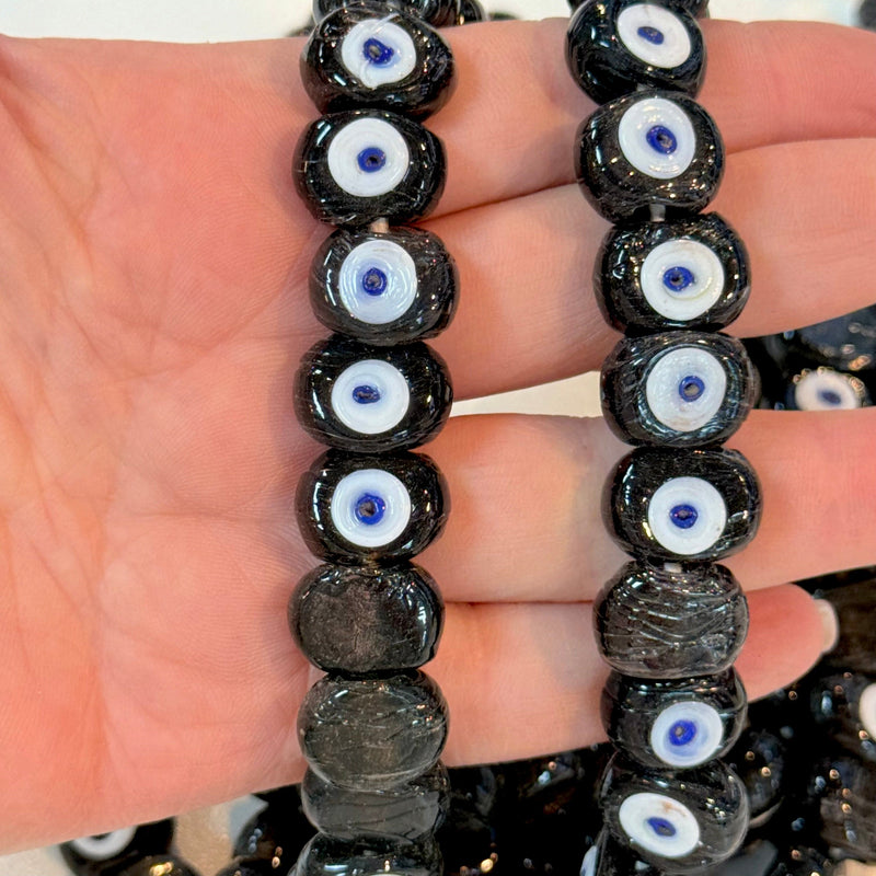 Traditional Turkish Artisan Handmade Glass Evil Eye Beads, Large Hole Evil Eye Glass Beads, 5 Beads per pack