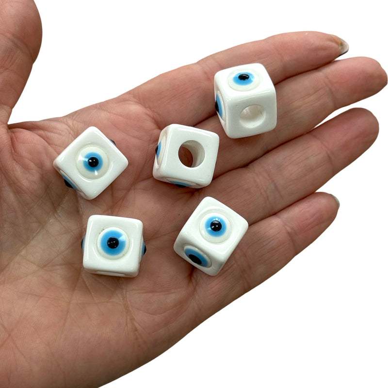 Large Hole Evil Eye Resin Beads, 15mm Beads, 7mm Hole, 5 Beads in a Pack