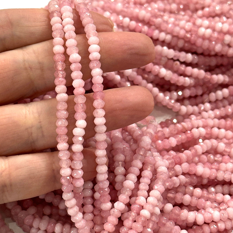 Rondelle à facettes de 4 mm de jade rose, perles de jade rose, perles de pierres précieuses, pierres précieuses naturelles