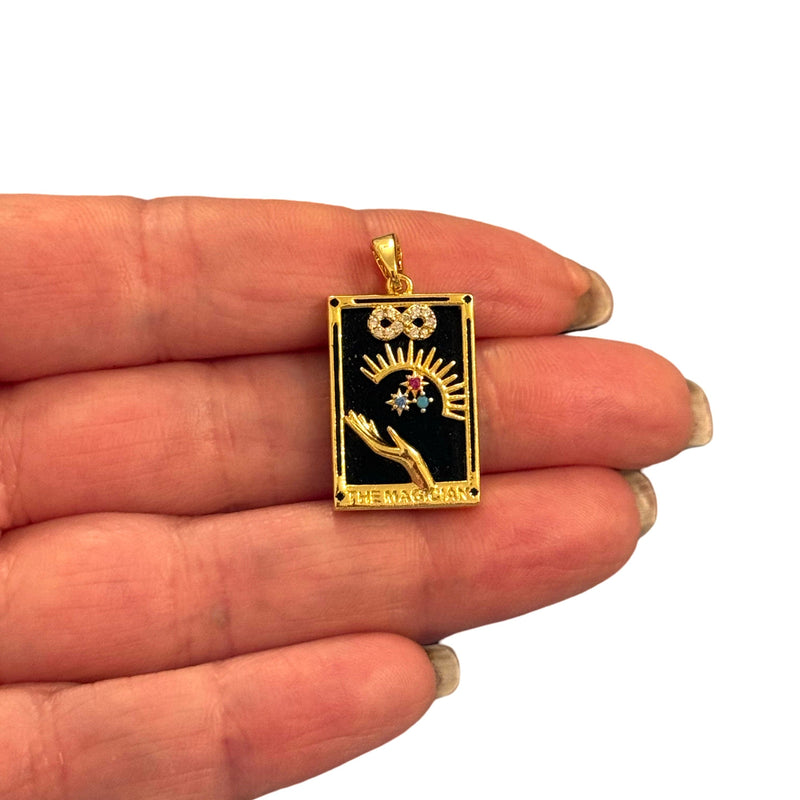 The Magician Tarot Pendant – 24Kt Gold Plated Waterproof Stainless Steel CZ Pendant with Attached Bail