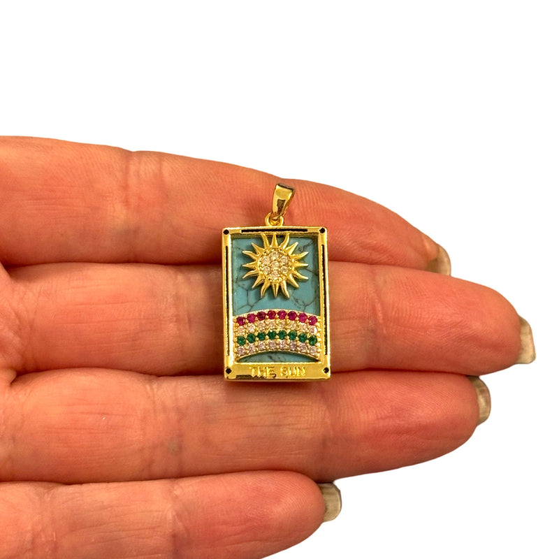 The Sun Tarot Pendant – 24Kt Gold Plated Waterproof Stainless Steel CZ Pendant with Attached Bail