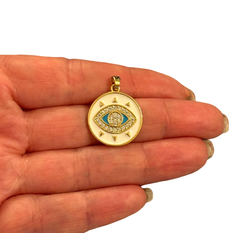 Evil Eye Protection Pendant  – 24Kt Gold Plated Waterproof Stainless Steel CZ Pendant with Attached Bail