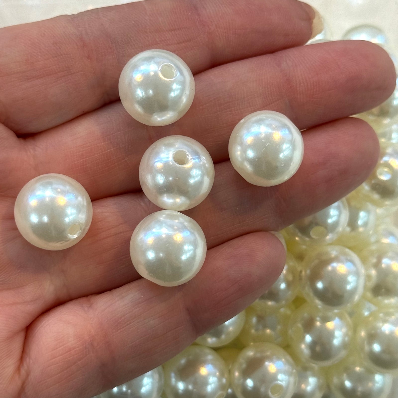 Ivory Color Acrylic Pearl Round 14mm Beads with 2mm Hole, 50 Gr Pack-35 Beads