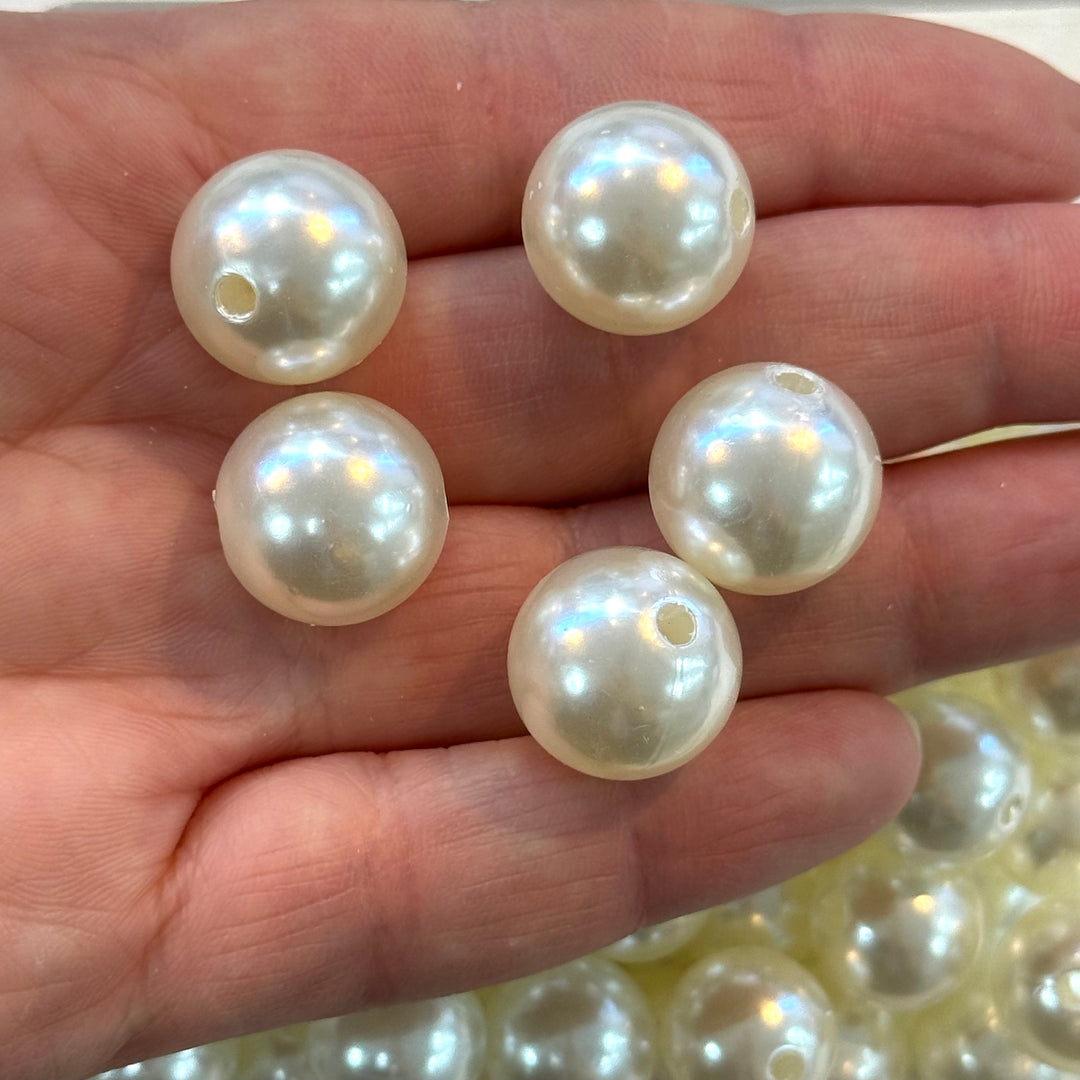 Ivory Color Acrylic Pearl Round 16mm Beads with 2mm Hole, 50 Gr Pack-24 Beads