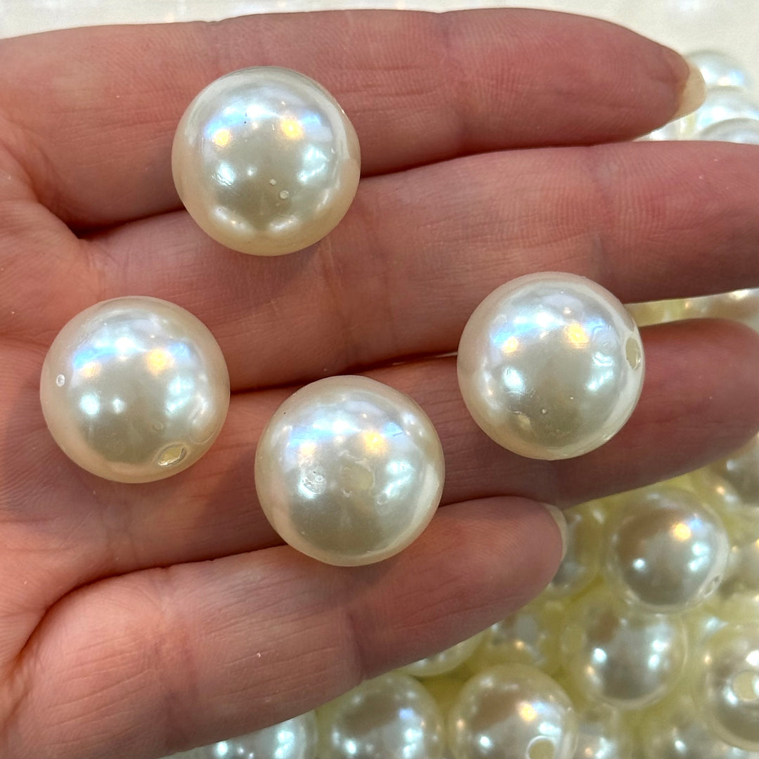 Ivory Color Acrylic Pearl Round 18mm Beads with 2mm Hole, 50 Gr Pack-16 Beads