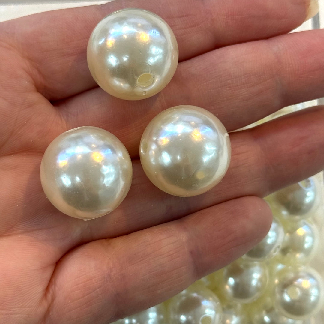 Ivory Color Acrylic Pearl Round 20mm Beads with 2mm Hole, 50 Gr Pack-12 Beads
