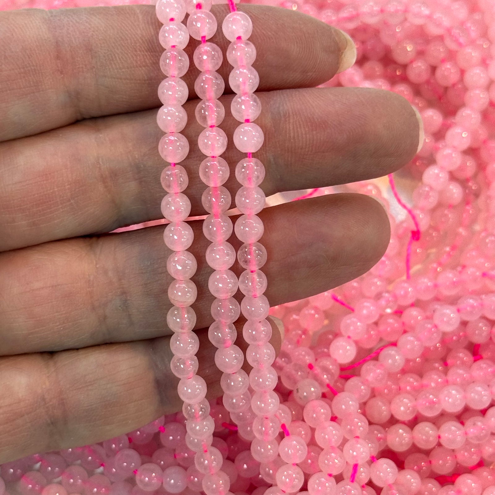 4mm Rose Quartz Smooth Round Gemstone Beads, 88 Beads