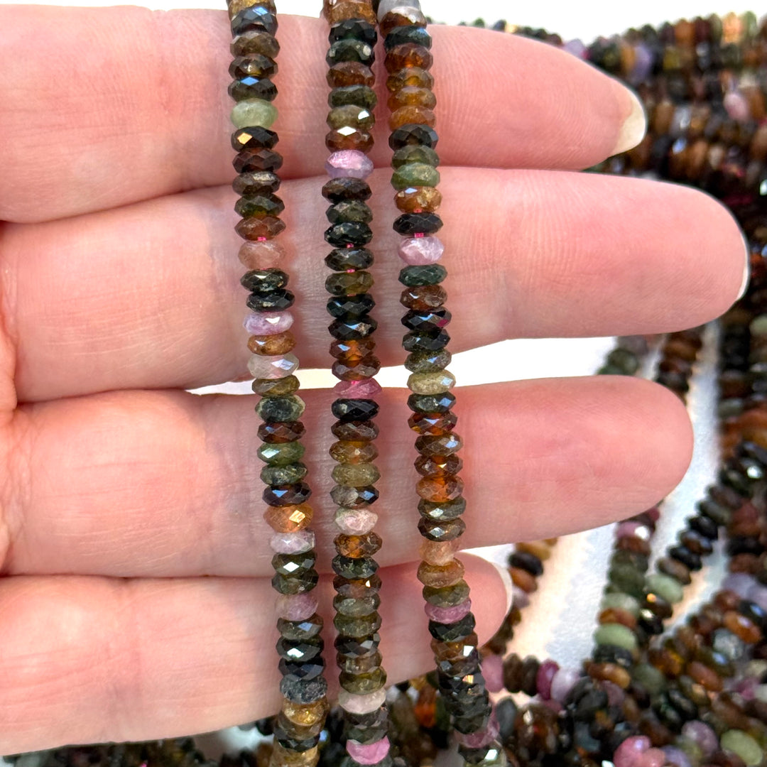 Natural Tourmaline Gemstone Beads – 4x2mm Faceted Rondelle (Approx. 185 pcs/Strand)
