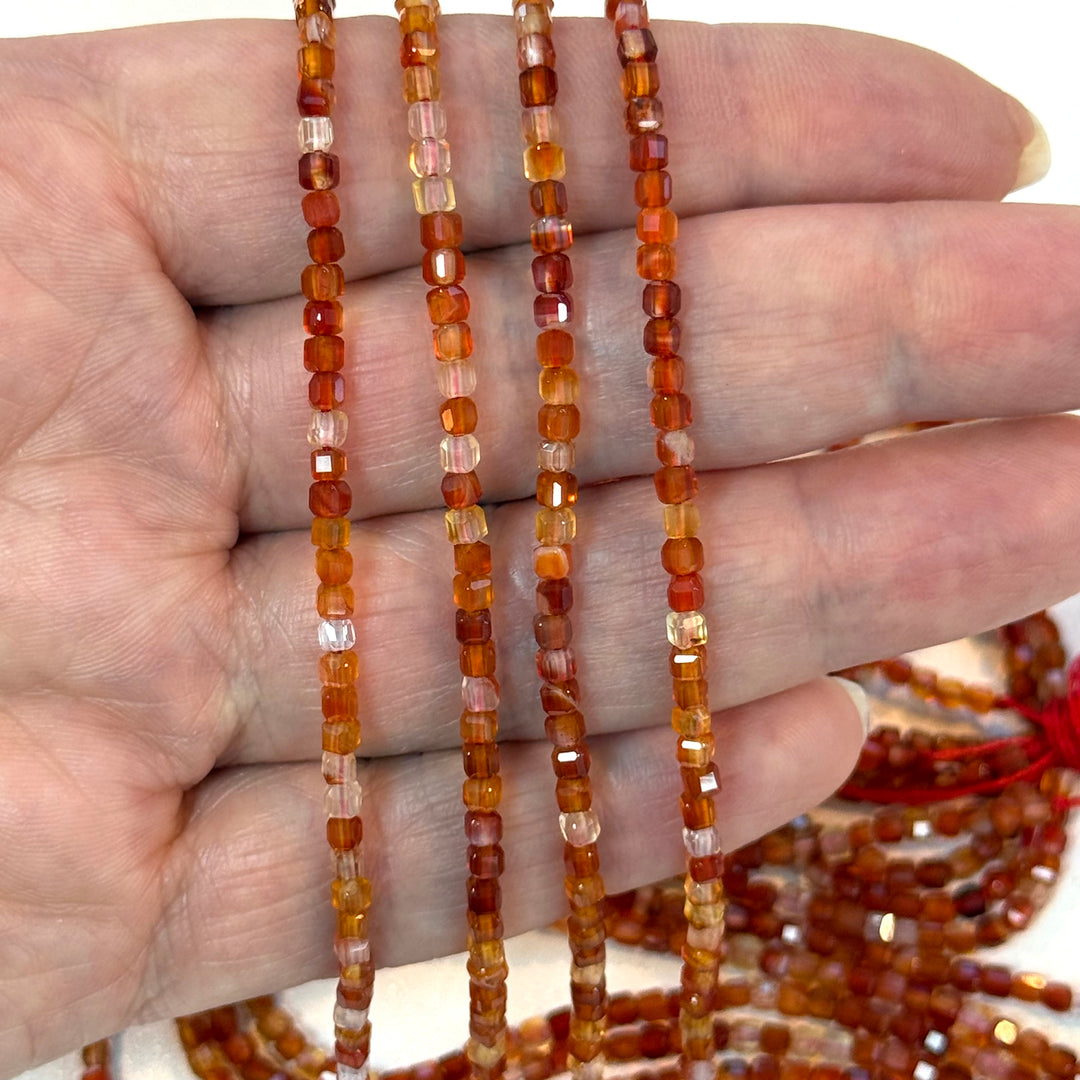 Genuine Carnelian Cube Beads – 2.5mm Square (Approx. 150 pcs/Strand)
