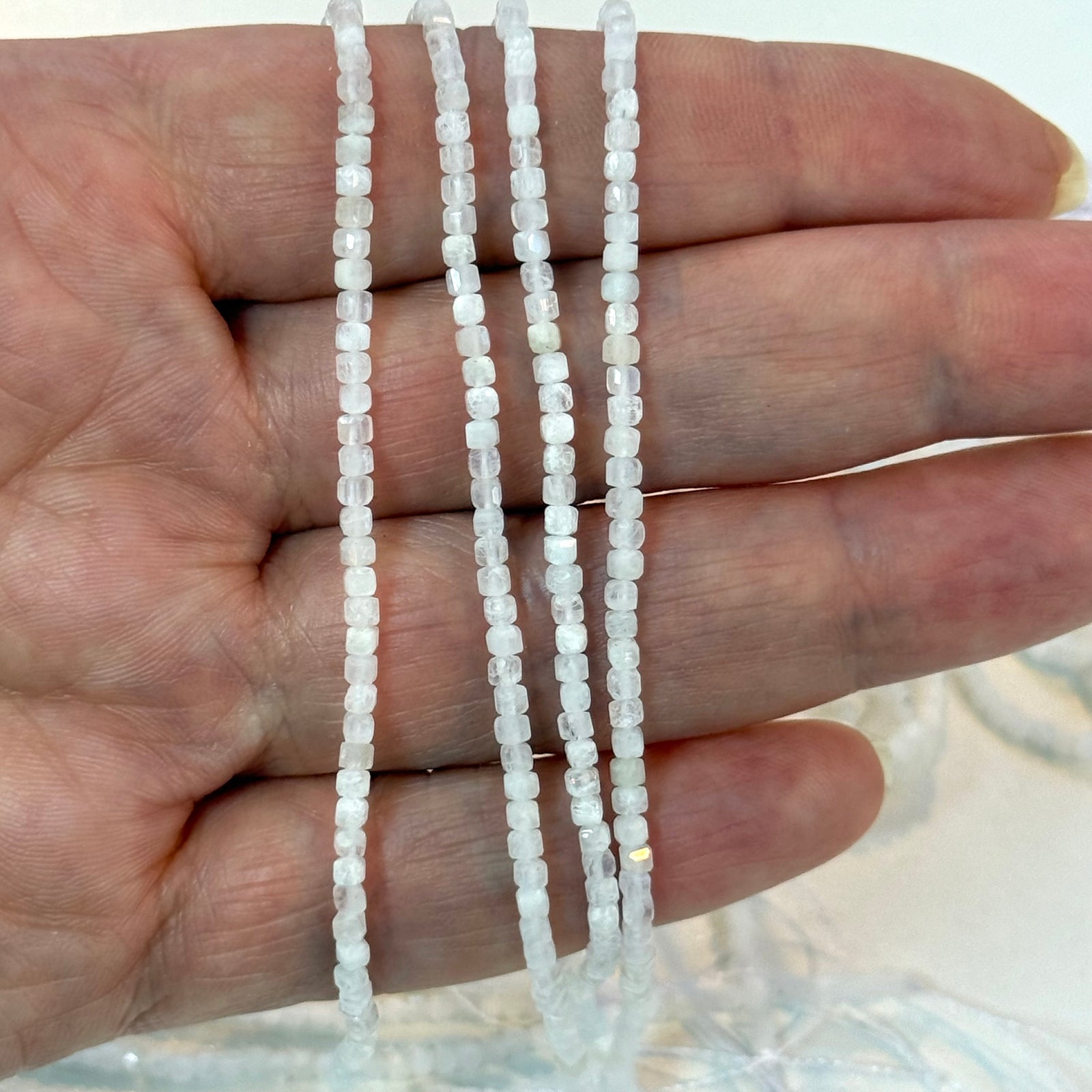 Genuine Moonstone Cube Beads – 2x2mm Square (Approx. 182 pcs/Strand)