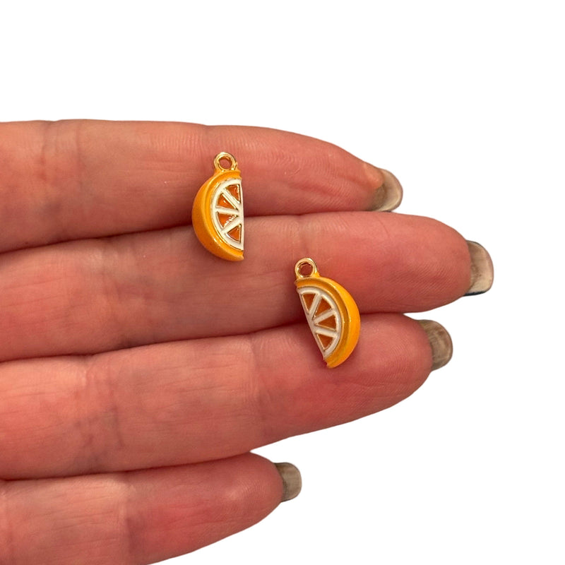 Orange Slice Charm – 3D Enamelled Brass Citrus Wedge Pendant | 24K Gold Plated | Fruit Charm for Earrings, Necklaces, Bracelets, DIY Jewelry