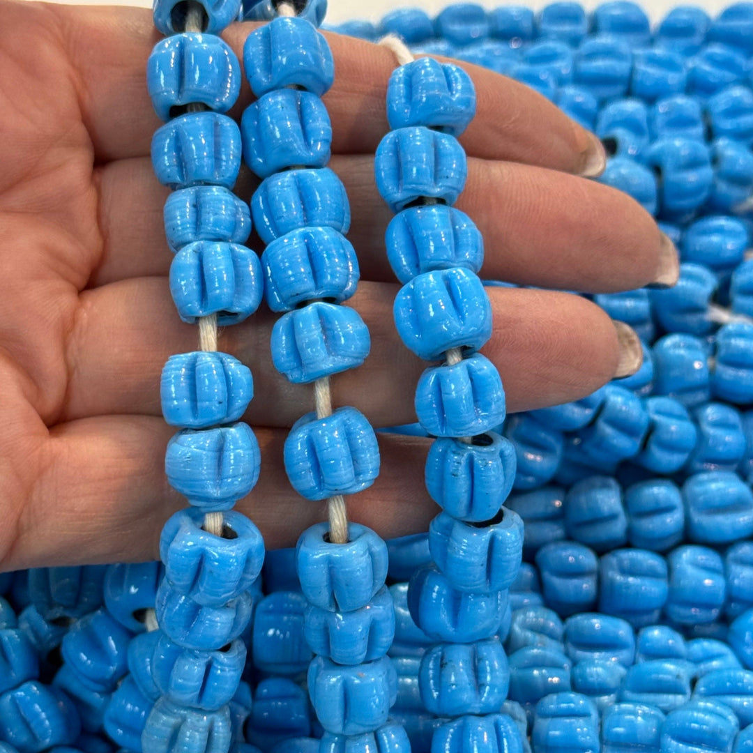 Traditional Turkish Artisan Handmade Pumpkin Glass Beads, Large Hole Glass Beads, 25 Beads in a pack