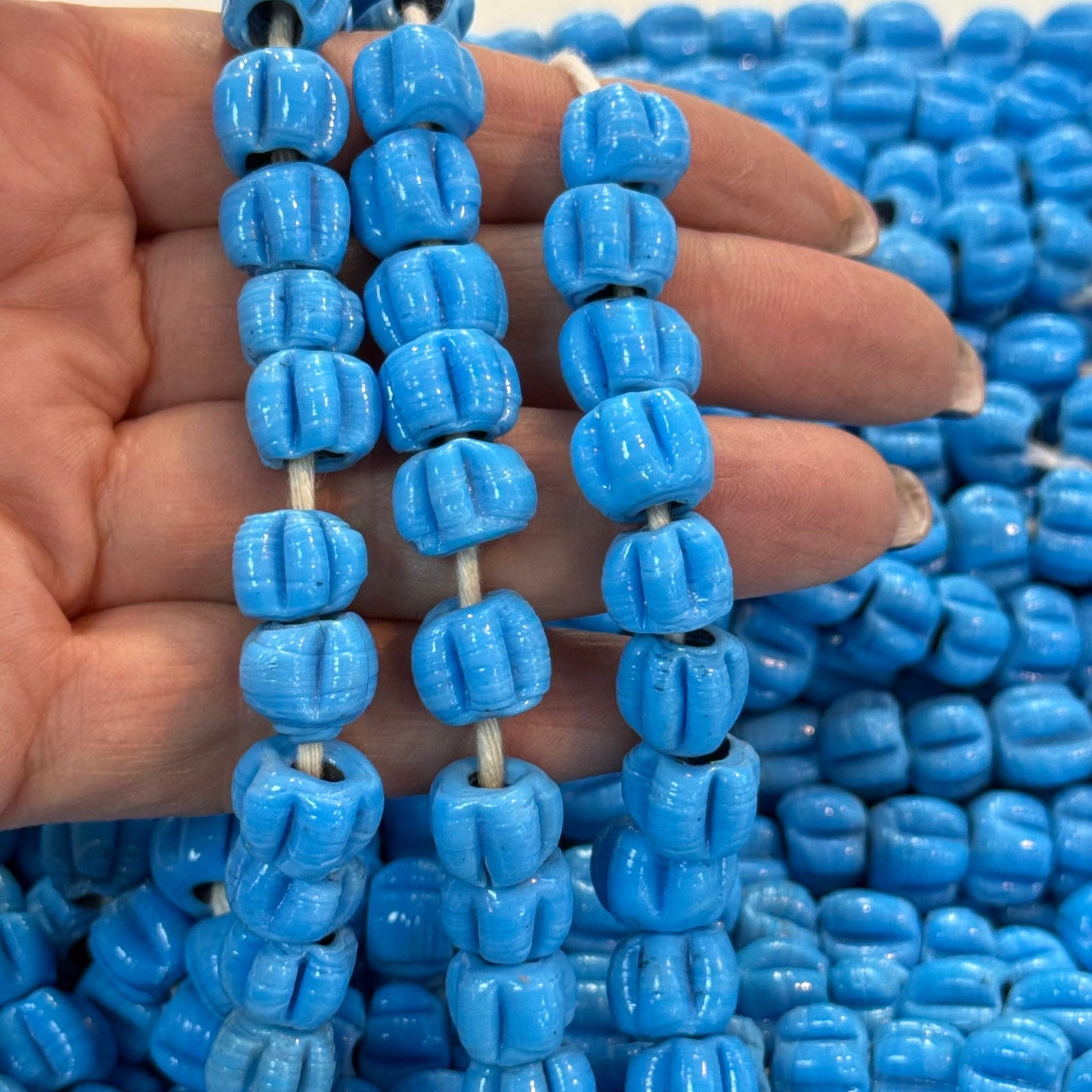 Traditional Turkish Artisan Handmade Pumpkin Glass Beads, Large Hole Glass Beads, 25 Beads in a pack