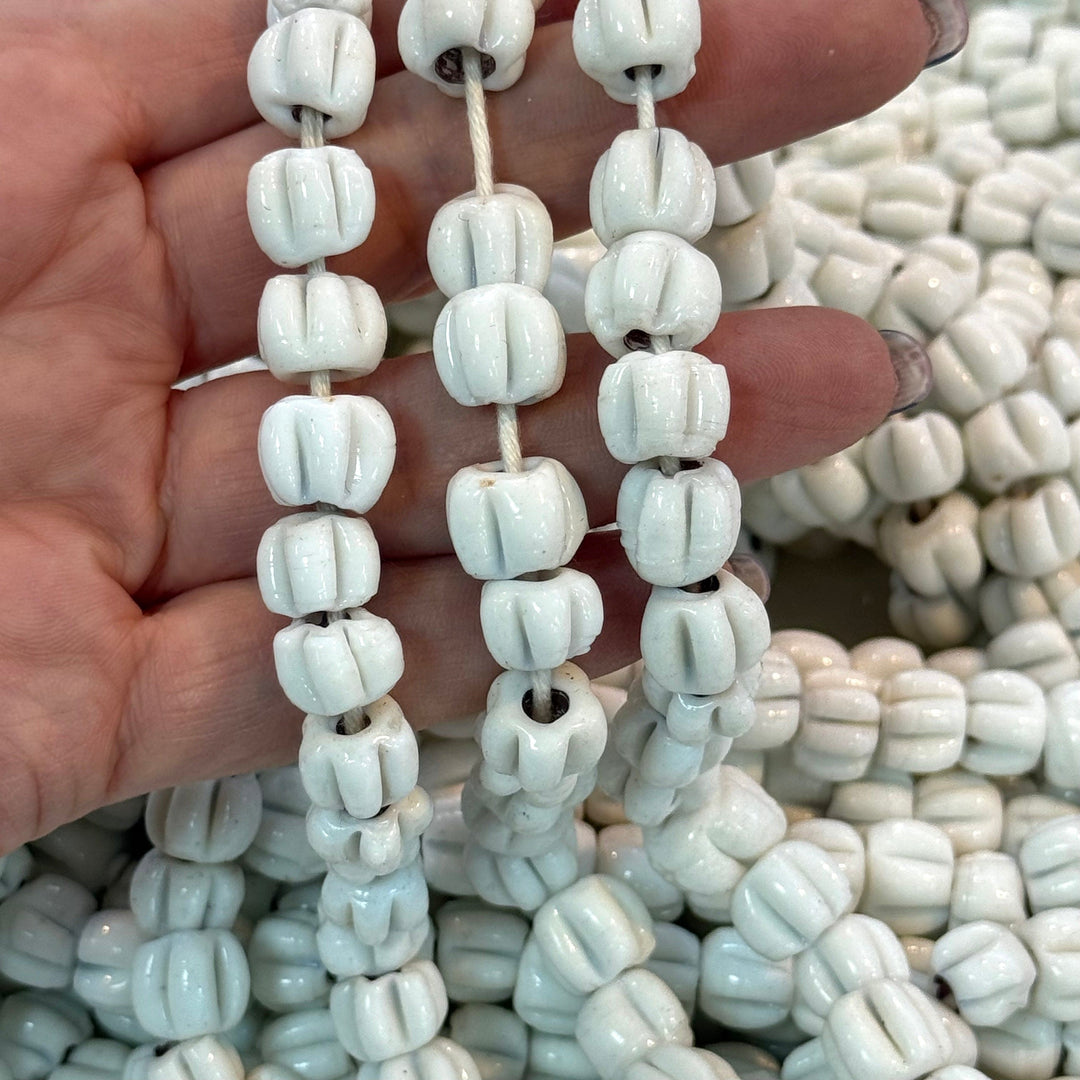 Traditional Turkish Artisan Handmade Pumpkin Glass Beads, Large Hole Glass Beads, 25 Beads in a pack