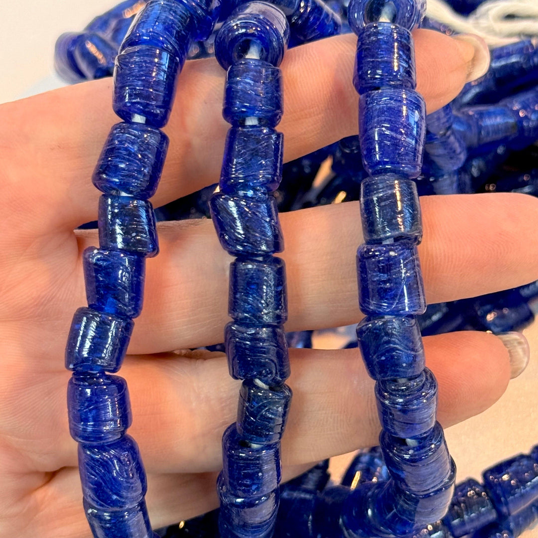 Traditional Turkish Artisan Handmade Cylinder Glass Beads, Large Hole Glass Beads, 10 Beads in a pack