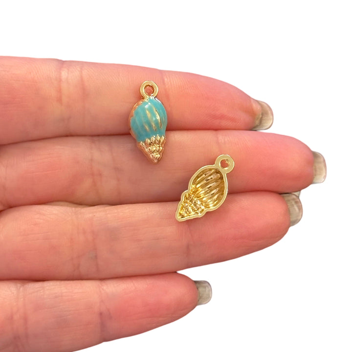 3D Conch Shell Charm – Blue Enamel &amp; 24Kt Gold-Plated Ocean Pendant