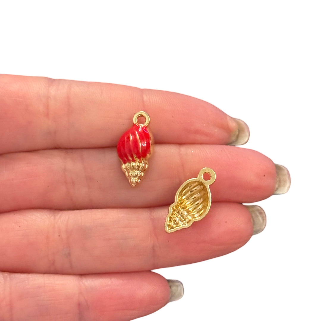 3D Conch Shell Charm – Red Enamel &amp; 24Kt Gold-Plated Ocean Pendant