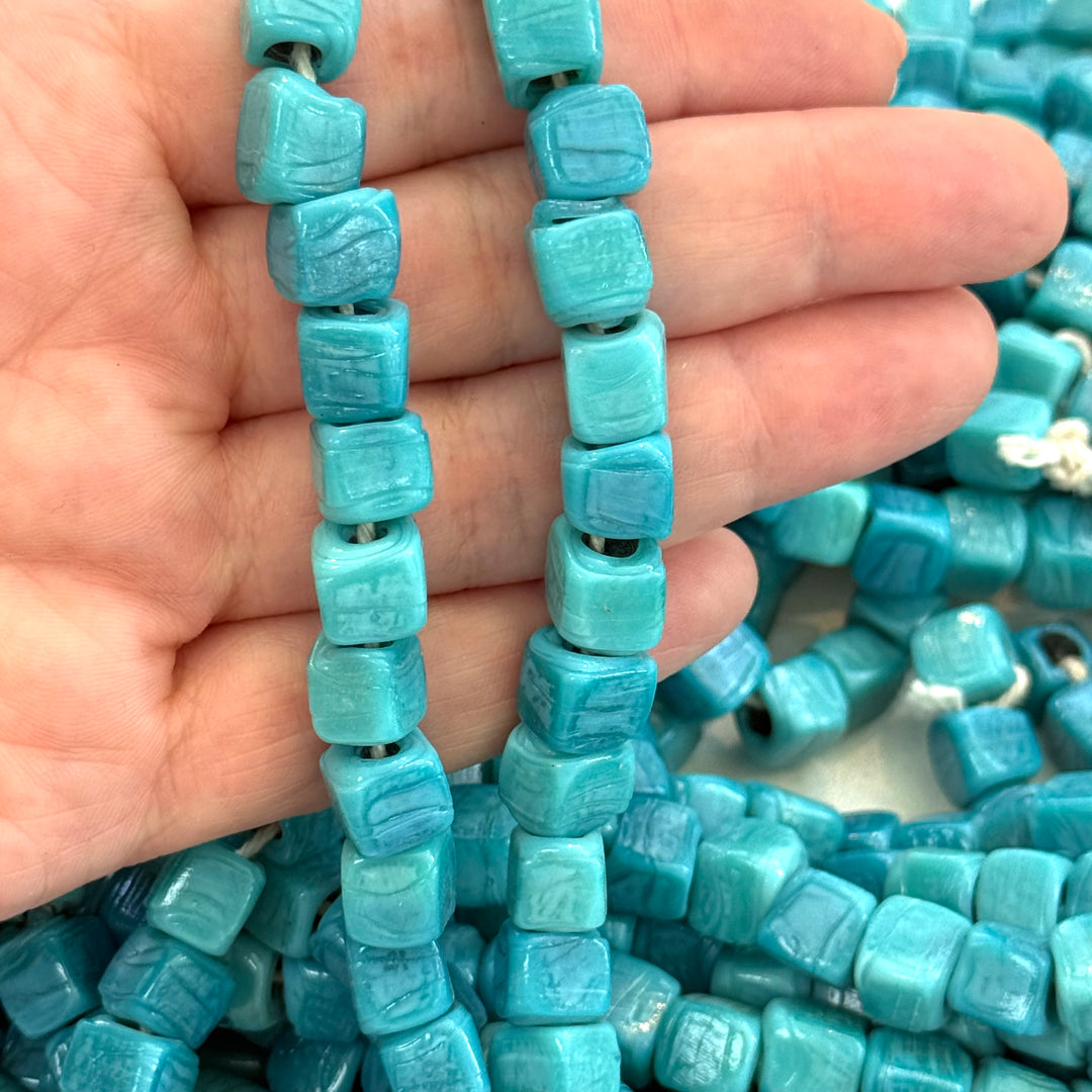 Handmade Turkish Glass Cube Spacer Beads – Artisan Lampwork Glass Beads, 8-10mm, Pack of 25