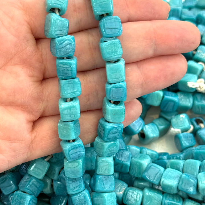 Handmade Turkish Glass Cube Spacer Beads – Artisan Lampwork Glass Beads, 8-10mm, Pack of 25