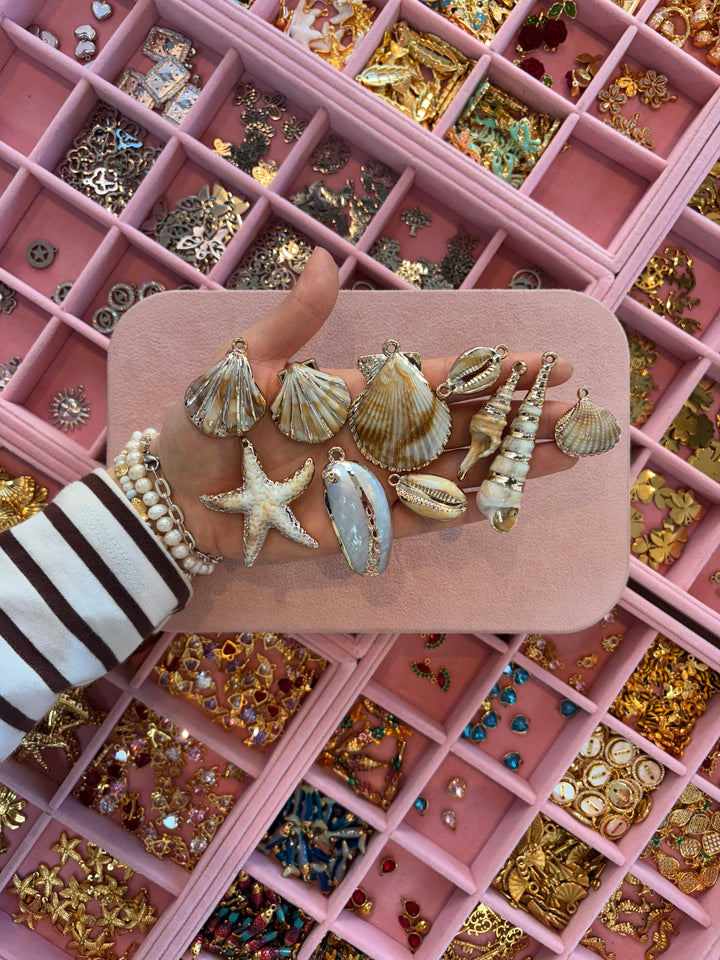 24Kt Gold Plated Spiral Shell Pendant, Long Conch Shell Charm, Nautical Sea Shell Pendant, Statement Beach Charm 50mm