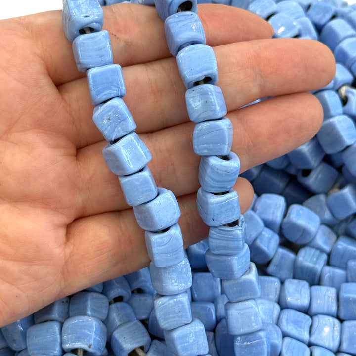 Handmade Turkish Glass Cube Spacer Beads – Artisan Lampwork Glass Beads, 8-10mm, Pack of 25
