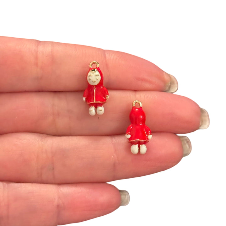 3D Girl in Red Hood Charm – Enamel &amp; 24Kt Gold-Plated Winter Pendant