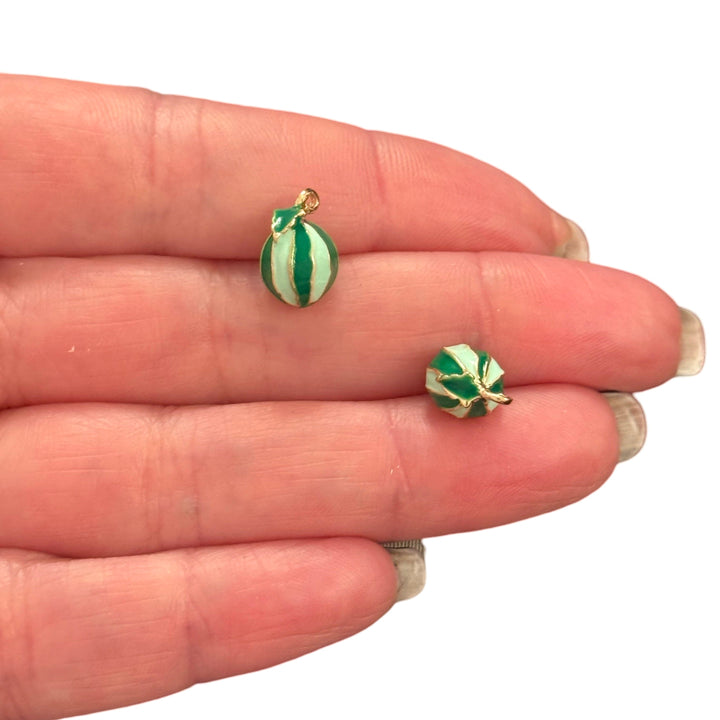 3D Watermelon Charm – Green Enamel Fruit Pendant