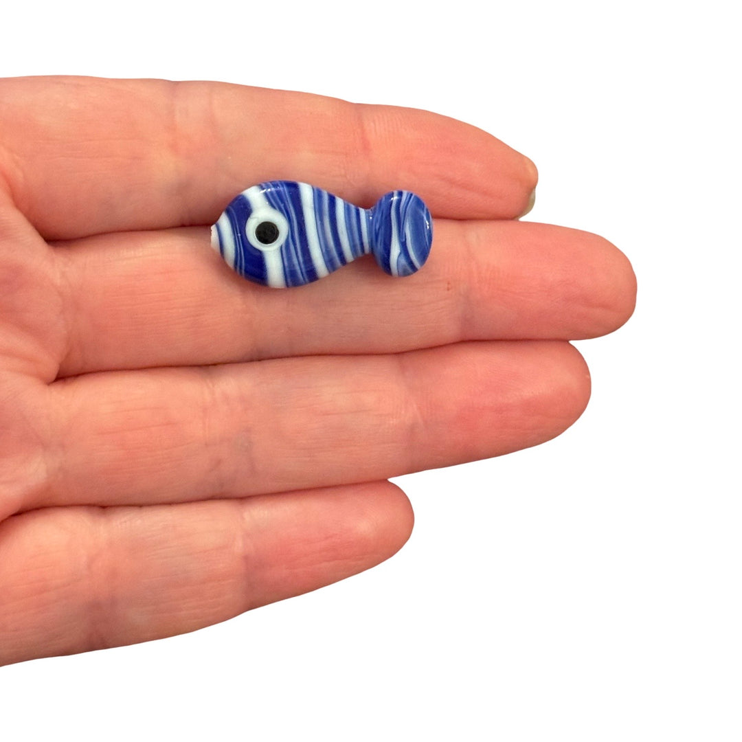Handmade Murano Glass Marble Evil Eye Fish Bead – White Marble