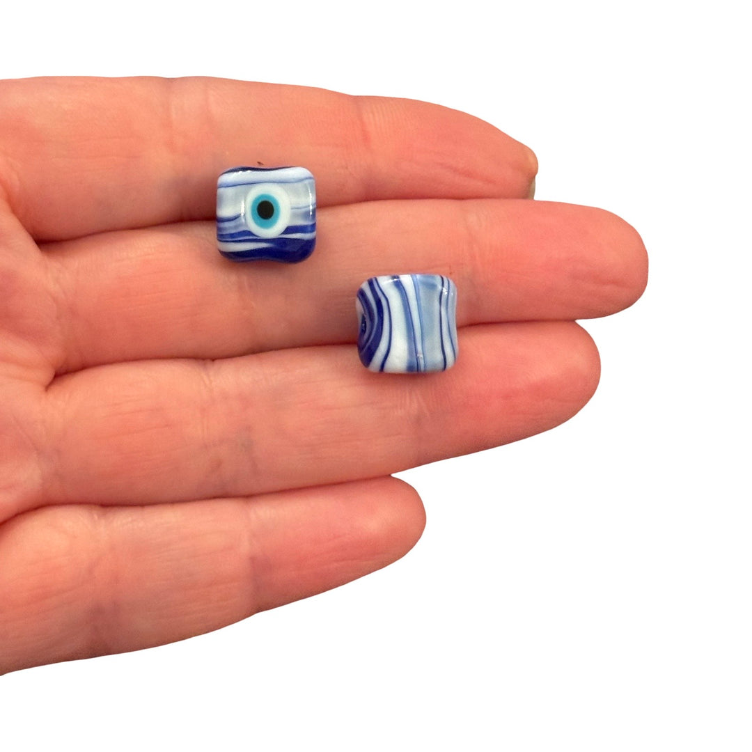 Handmade Murano Glass Marble Evil Eye Mini Square Bead – White Marble