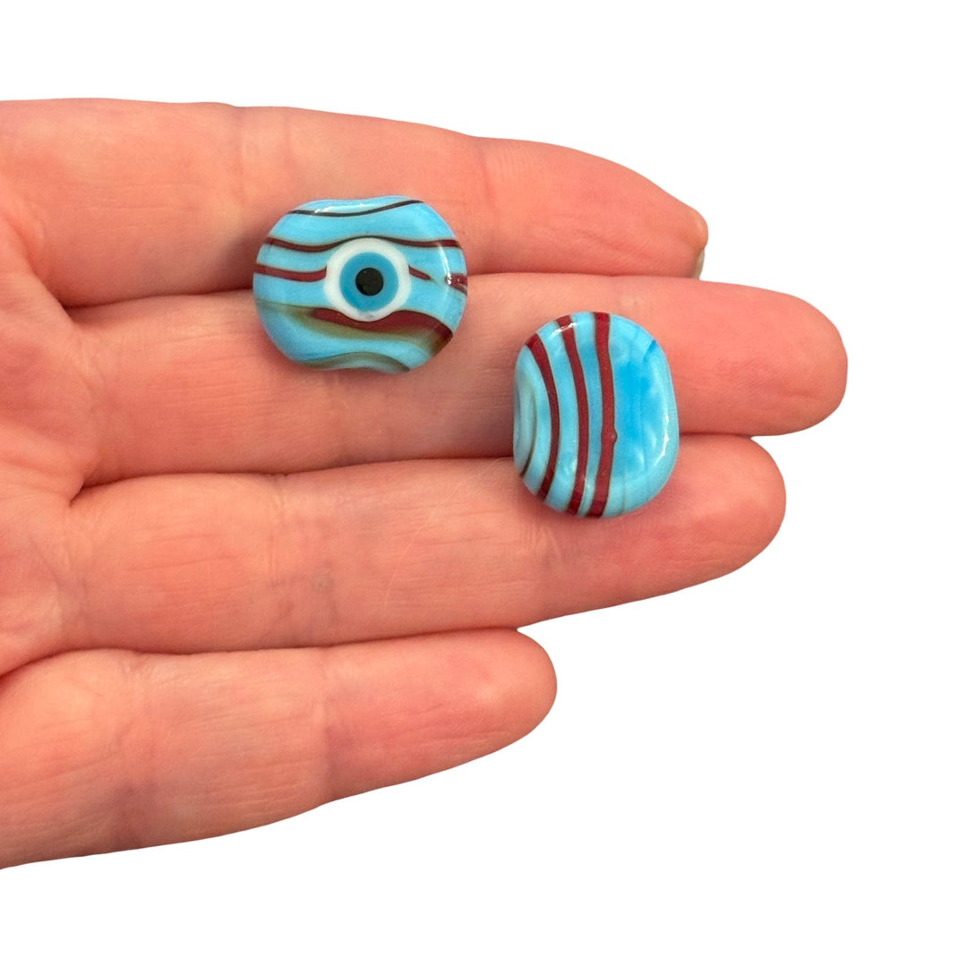 Handmade Murano Glass Marble Evil Eye Rounded Square Bead – Turquoise Red
