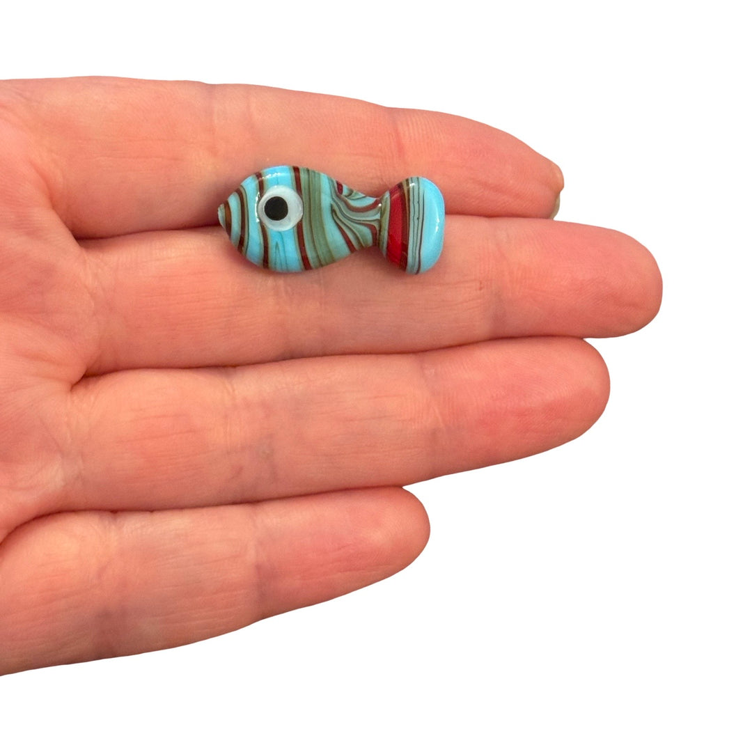 Handmade Murano Glass Marble Evil Eye Fish Bead – Turquoise Red