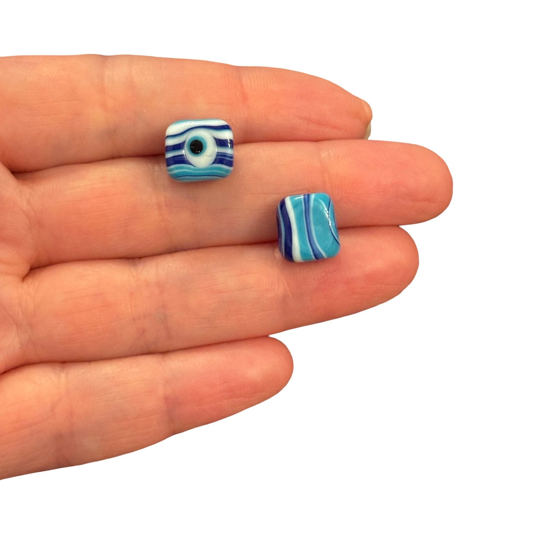 Handmade Murano Glass Marble Evil Eye Mini Square Bead – Ocean Breeze