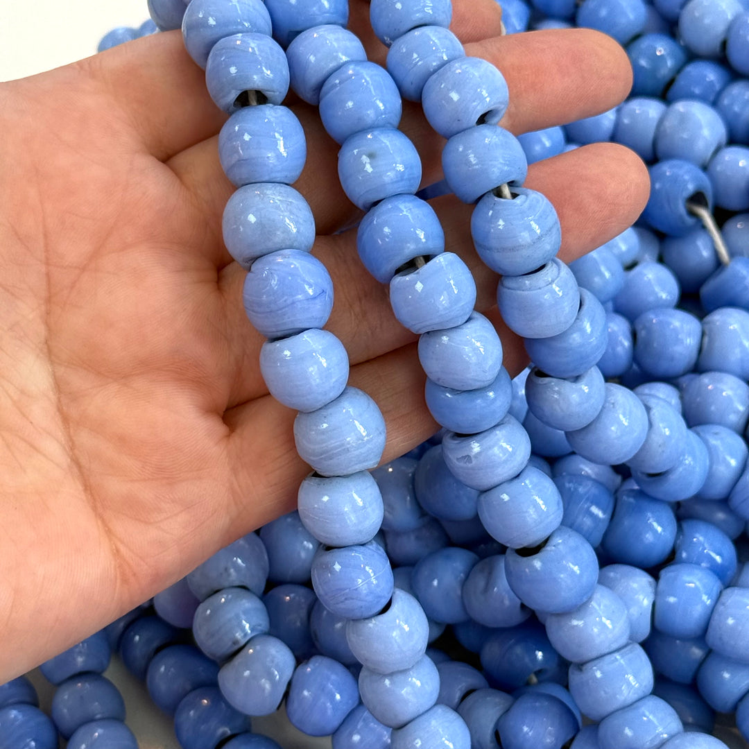 Traditional Turkish Artisan Handmade Round Large Hole Glass Beads, 10 Beads in a pack