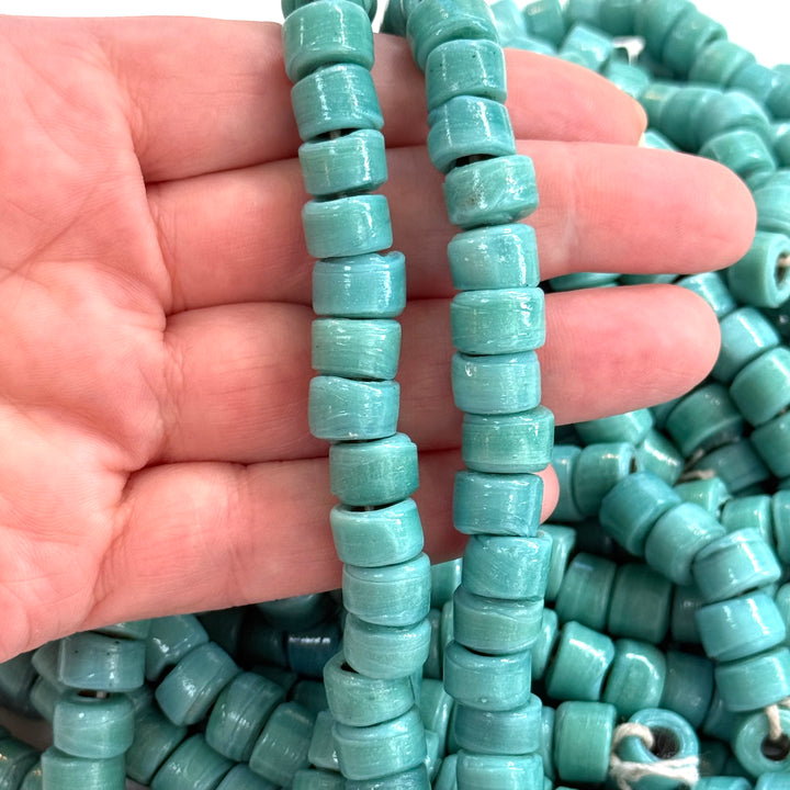 Turkish Artisan Hand Made Mint Glass Large Ring Beads, 25 Beads in a pack